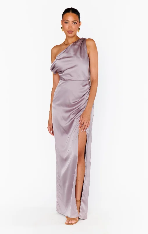 Evening dresses with jeweled accents -Jodie Dress ~ Dusty Purple Luxe Satin