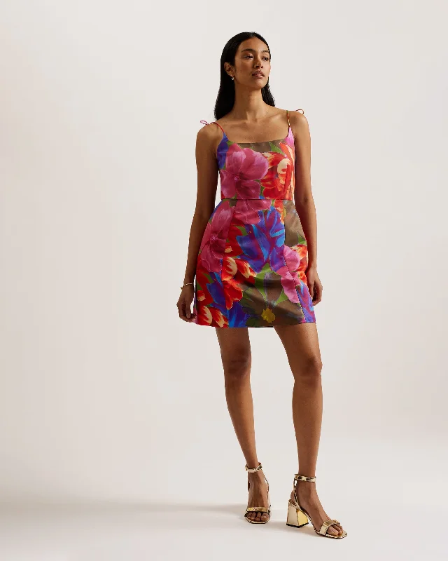 Formal dresses for evening wear -Jyneen Floral Fitted Bodice Mini Dress Multicol