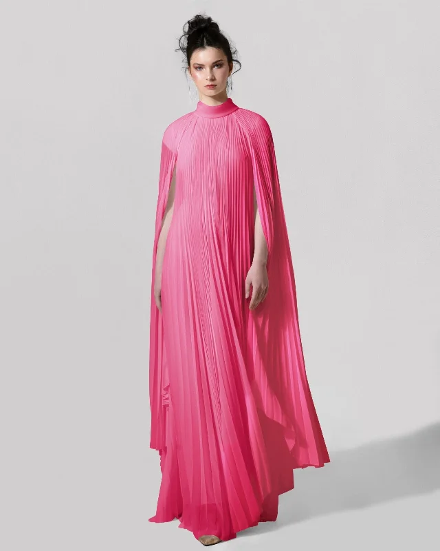 Statement dresses for women -Cape-Like Asymmetrical Candy Pink Dress