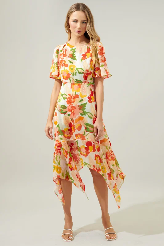 Long flowing dresses -Kailua Floral Aerin Asymmetrical Flutter Midi Dress