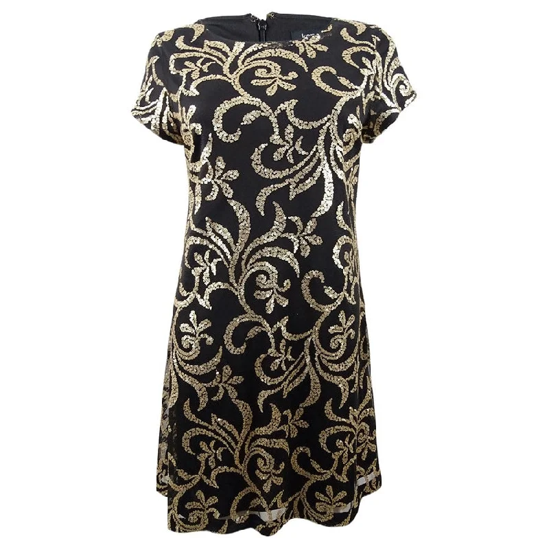 Statement dresses for women -Kensie Women's Sequined Scroll T-Shirt Dress