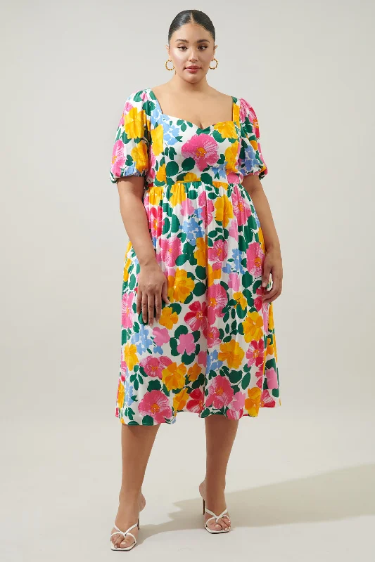 Dresses for a day at the beach -Kokomo Floral Farah Back Cut Out Midi Dress Curve