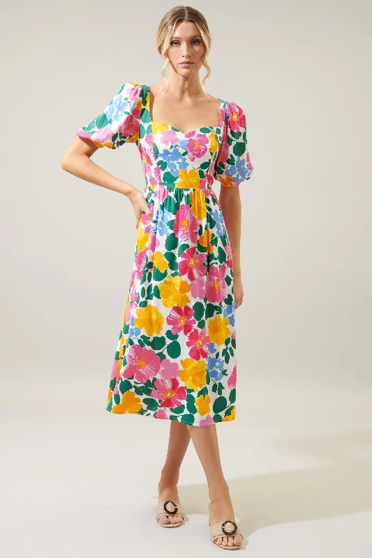 Dresses for garden wedding parties -Kokomo Floral Farah Back Cut Out Midi Dress