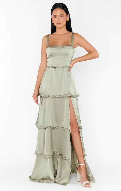 Summer wedding dresses -Lady Corset Dress ~ Moss Green Luxe Satin