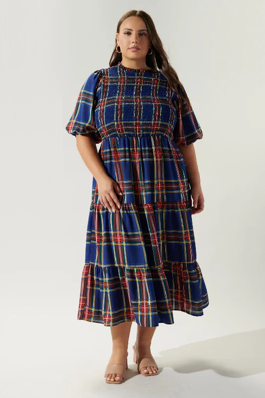 Dresses for black tie events -Lakeview Plaid Smocked Tiered Midi Dress Curve