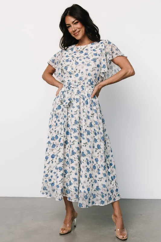 Elegant dresses for weddings -Laurel Midi Dress | Off-White + Blue Floral