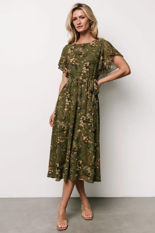 Affordable women's dresses -Laurel Midi Dress | Olive Floral