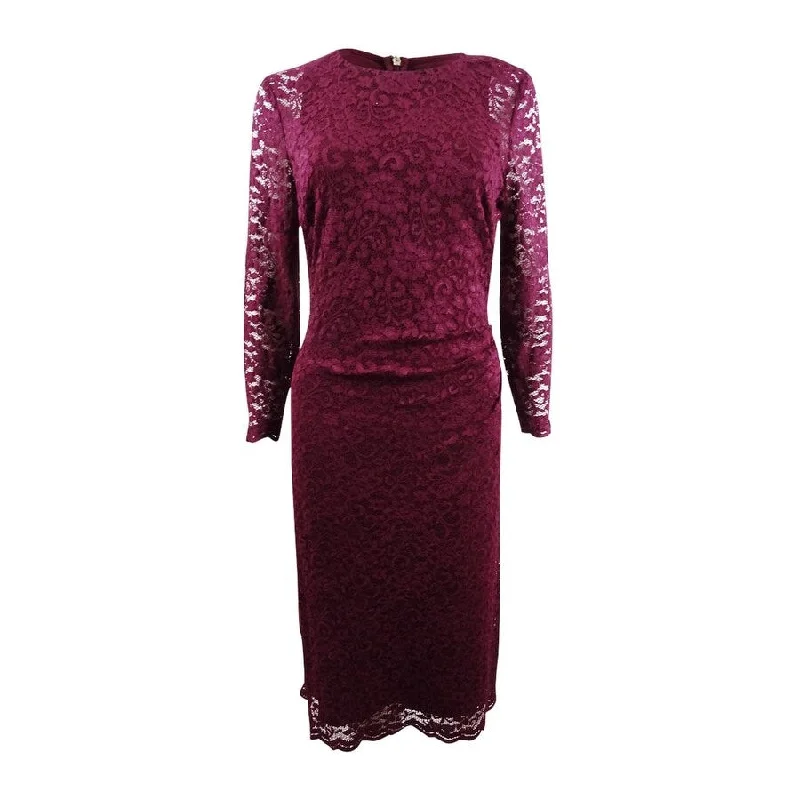 Formal dresses with sequins -Lauren by Ralph Lauren Women's Lace Sheer-Sleeve Dress