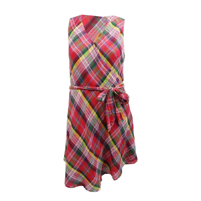 Summer dress for beach party -Lauren Ralph Lauren Women's Plaid Crinkle Cotton Dress (16, Pink Multi)