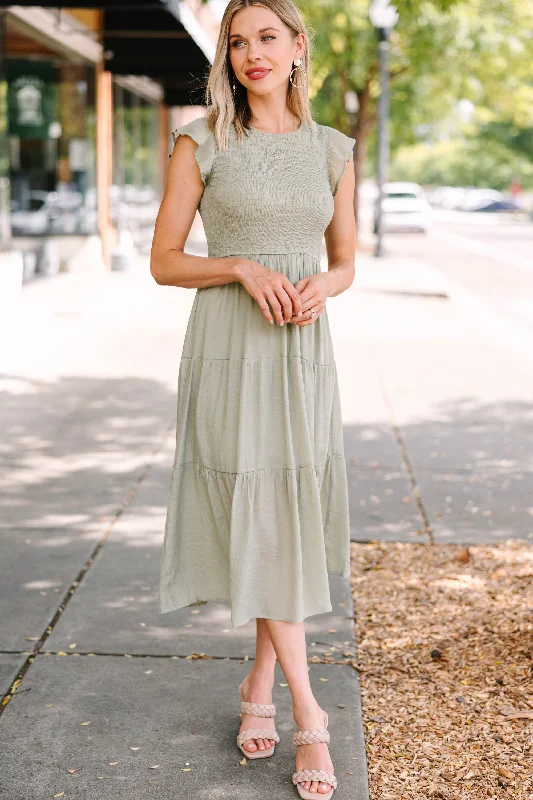 Chic bridesmaid dresses -Learn To Love Olive Green Smocked Midi Dress