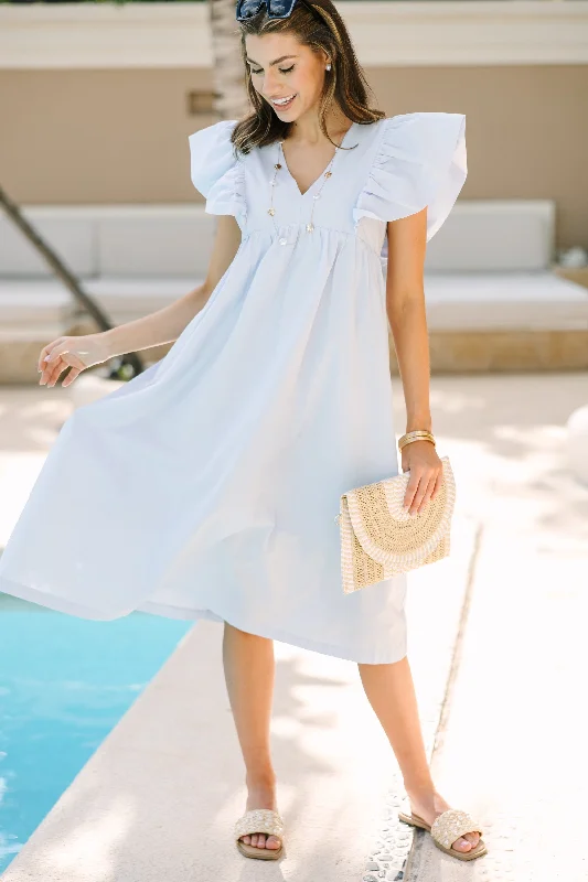 Long formal dresses -Let Us Rejoice Baby Blue Cotton Midi Dress