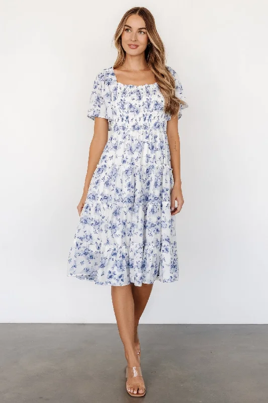 Dresses for formal weddings -Lilla Tiered Midi Dress | Off-White + Blue Floral