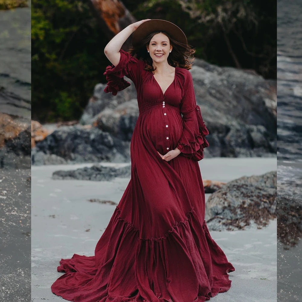 Summer dress for beach party -Bohemian Maternity Photography Dress with Flounce Edges