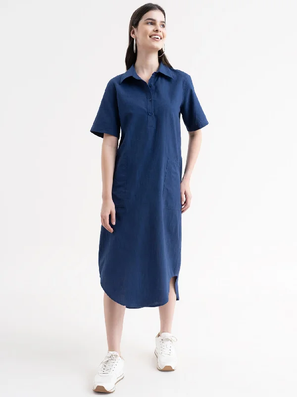 Silk dresses for women -Linen Shift Dress - Blue