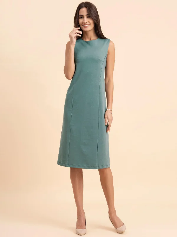 Dress outfits for women -LivIn A-Line Round Neck Dress - Sap Green