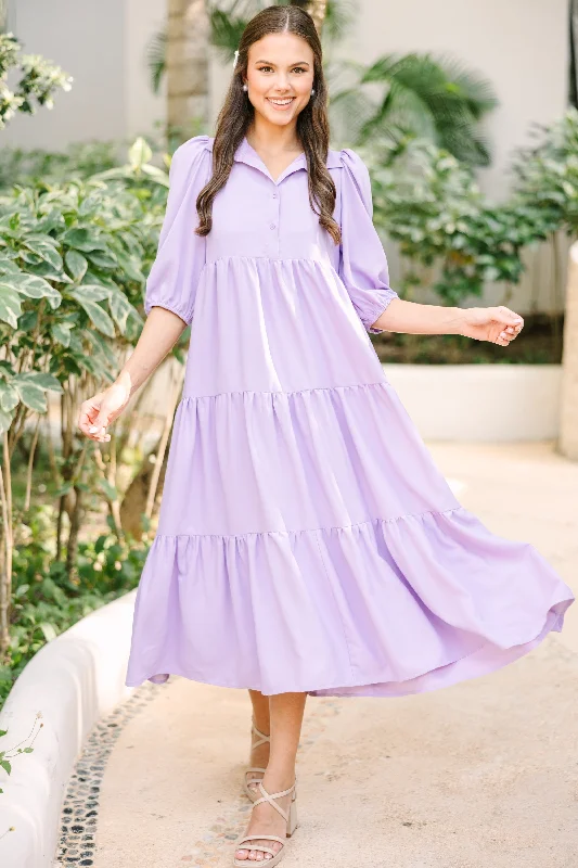 Formal dresses with pockets -Love Found Lavender Purple Tiered Midi Dress