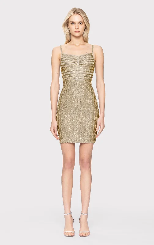 Designer dresses for women -Lurex Eyelash Sweetheart Dress | Metallic Gold