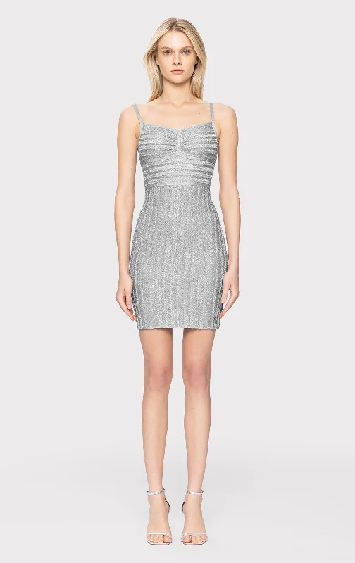 Cocktail party dresses -Lurex Eyelash Sweetheart Dress | Metallic Silver