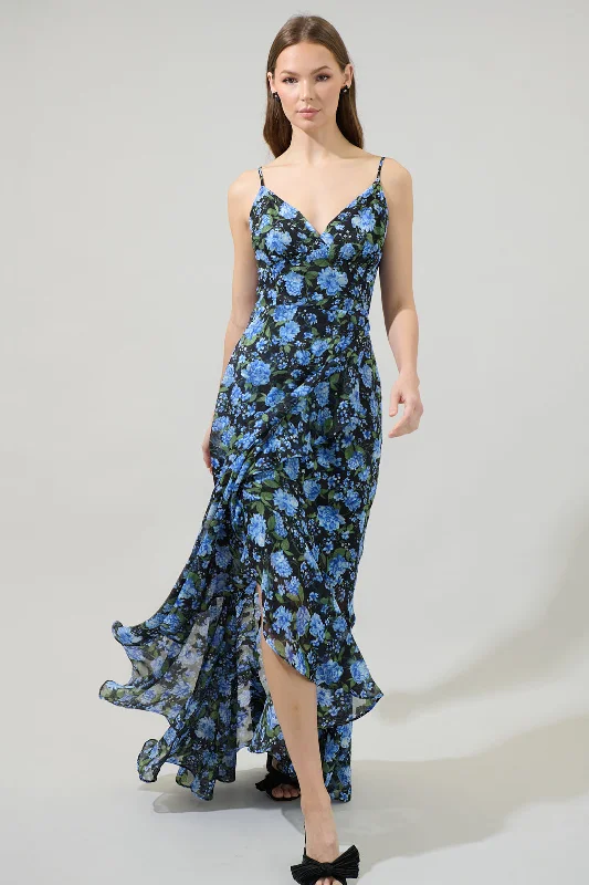 Formal dresses with sequins -Lyssa Floral Doris Ruffle Maxi Dress