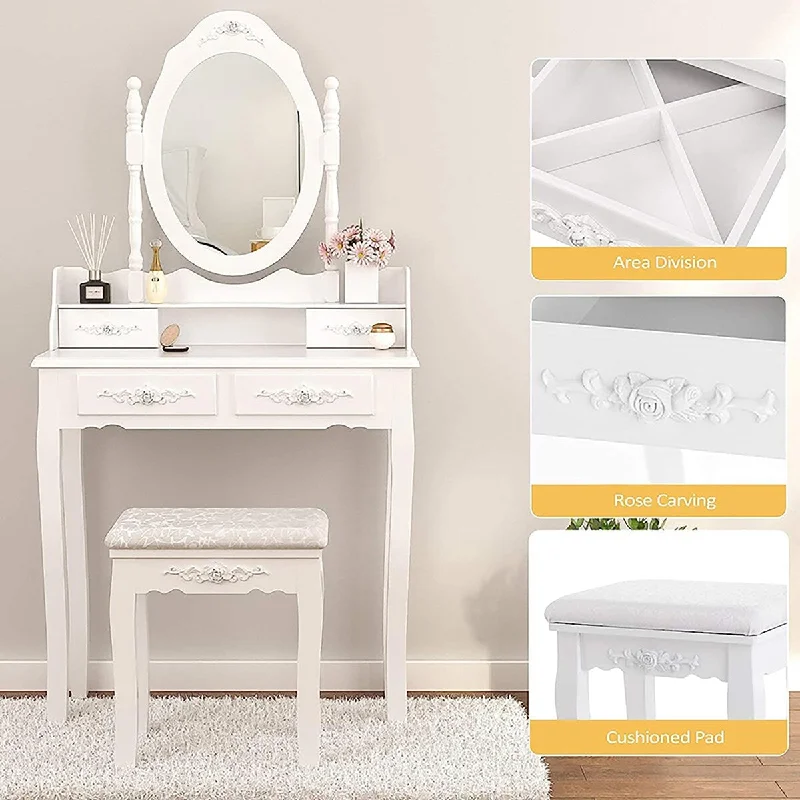 Spring dresses for women -Makeup Dressing Vanity Table Set with 4 Drawer,Cushioned Stool