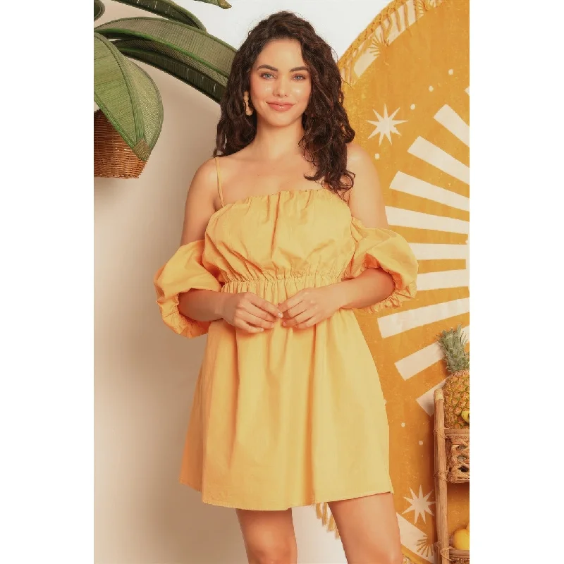 Off-shoulder dresses for events -Mango Cotton Cold Shoulder Puff Short Sleeve Mini Dress for Various Occasions