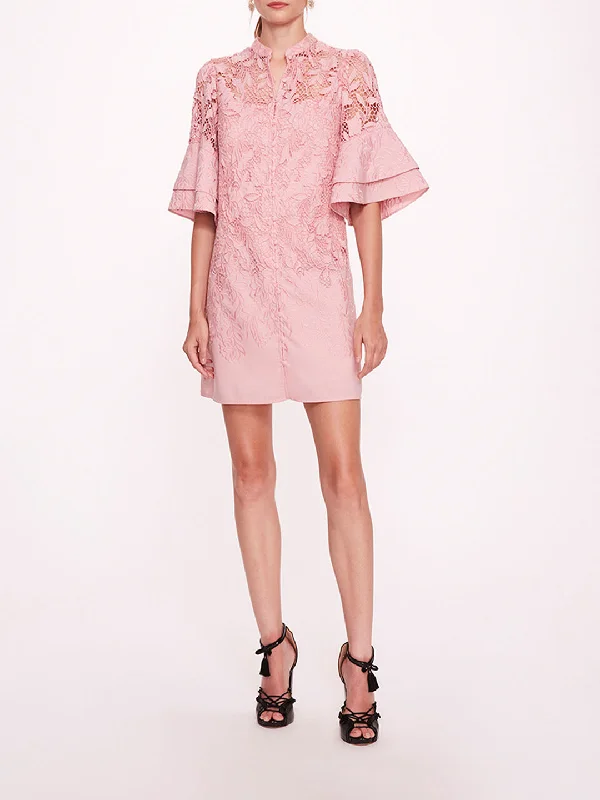 Comfy knit maxi dresses -Marchesa Notte Layered Flared Short-Sleeve Fitted Mini Dress