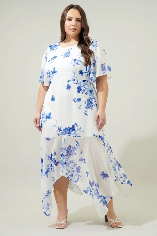 Dresses with deep V-necklines -Mariposa Floral Aerin Asymmetrical Flutter Midi Dress Curve