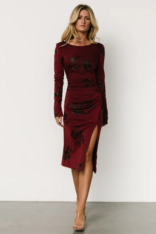 Lightweight dress for summer outings -McQueen Midi Dress | Merlot + Black