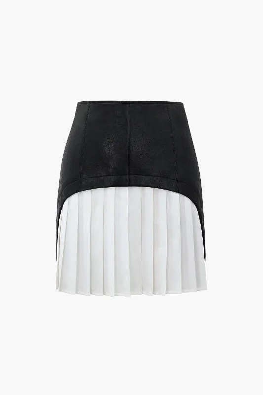 A-line casual dresses -Contrast Pleated Faux Leather Mini Skirt