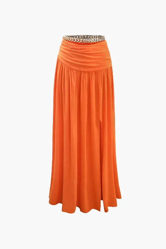 Dresses with flutter sleeves -Chunky Chain Slit Maxi Skirt