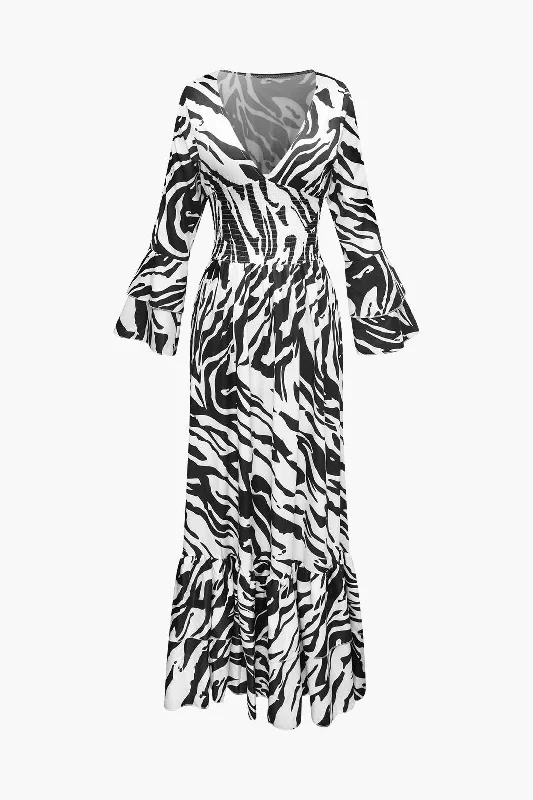 Dresses for destination weddings -Printed V-neck Smocked Tiered Maxi Dress