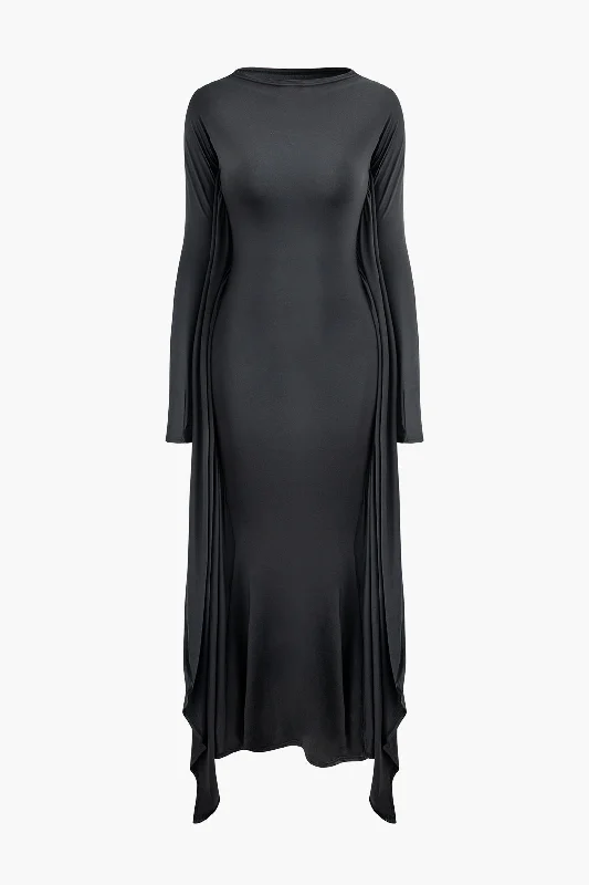 Maxi dresses with sleeves -Solid Batwing Sleeve Maxi Dress