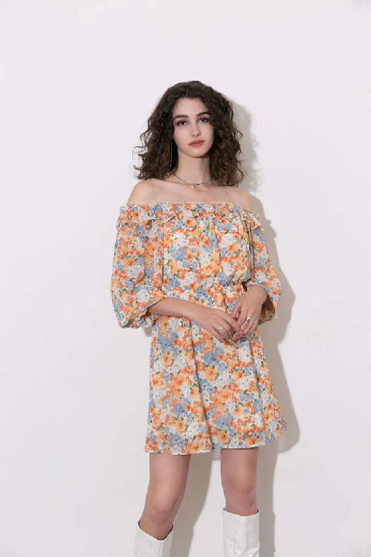 Dresses for a day at the park -Floral Off The Shoulder Mini Dress