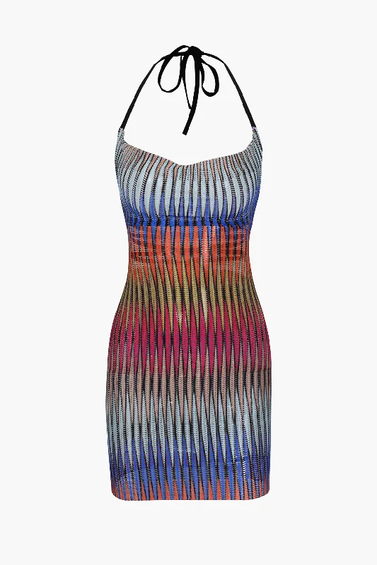 Dresses for daily wear -Multicolored Sheer Halter Draped Mini Dress