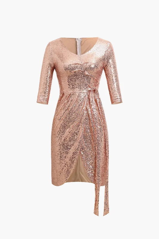 Formal dresses with beading -Sequin Pleated Mini Dress