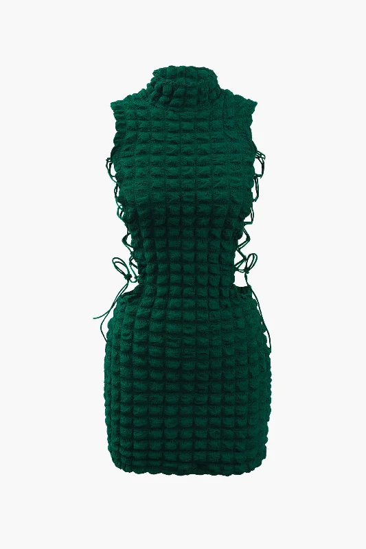 Sexy prom dresses -Popcorn Textured Tie Side Mini Dress