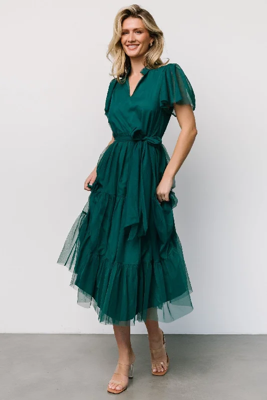 Classic formal dresses -Medina Tulle Midi Dress | Emerald