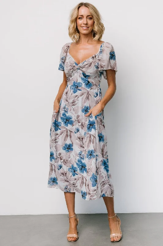 Comfortable evening dresses -Melinda Midi Dress | Blue Floral