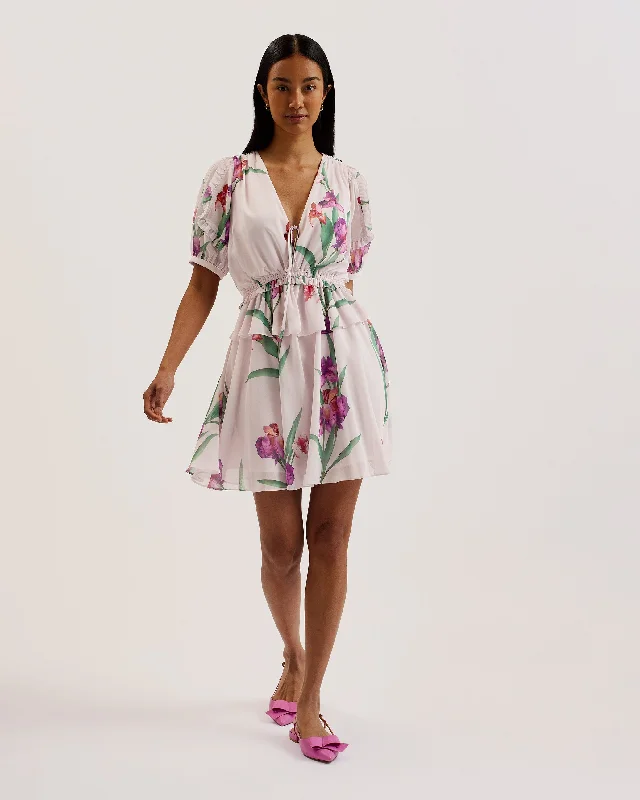 Dresses for spring weddings -Merieli V Neck Waisted Mini Dress Lt-Pink