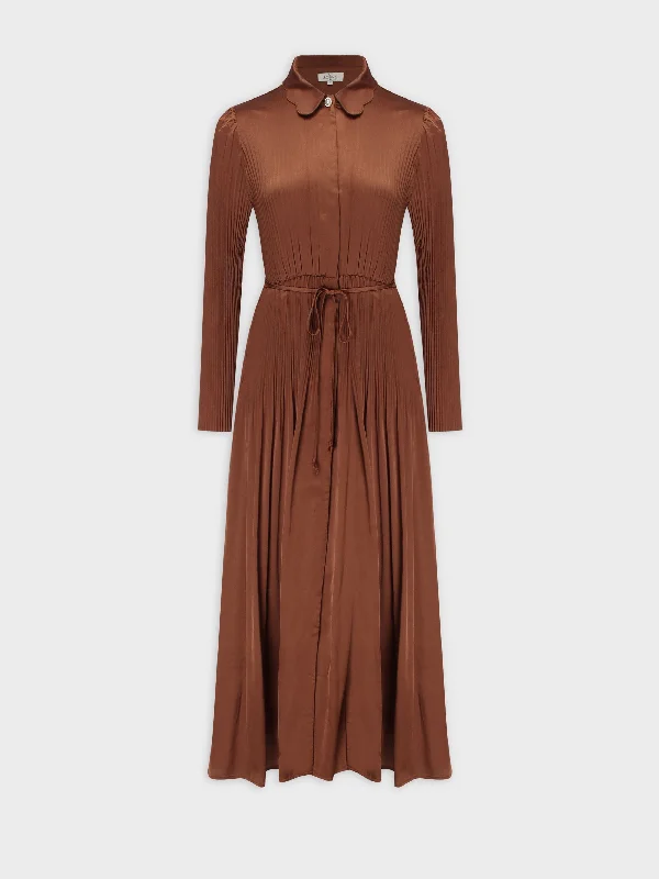 Dresses with elegant lace accents -Micro Pleat Dress-Bronze