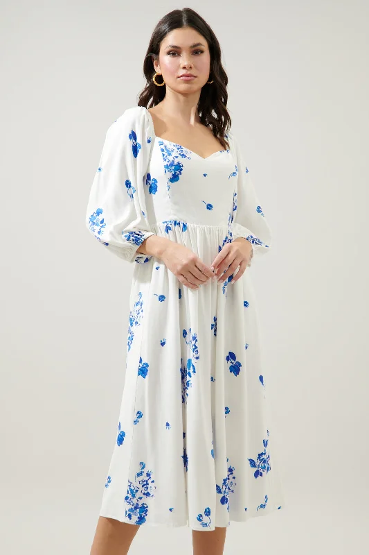 Fashion dresses for women -Mildred Floral Granger Puff Sleeve Midi Dress