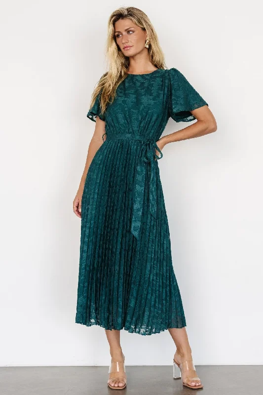 Sparkling evening dresses -Mindy Pleated Dress | Emerald