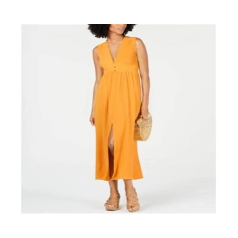 Maxi dresses for night events -Monteau Women's Split Hem a Line Maxi Dress Yellow Size Petite Large