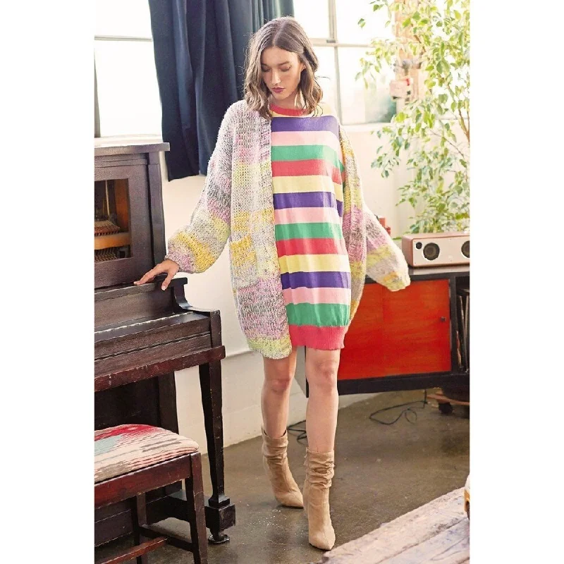 Polka dot dresses -Multi-colored Striped Knit Sweater Dress