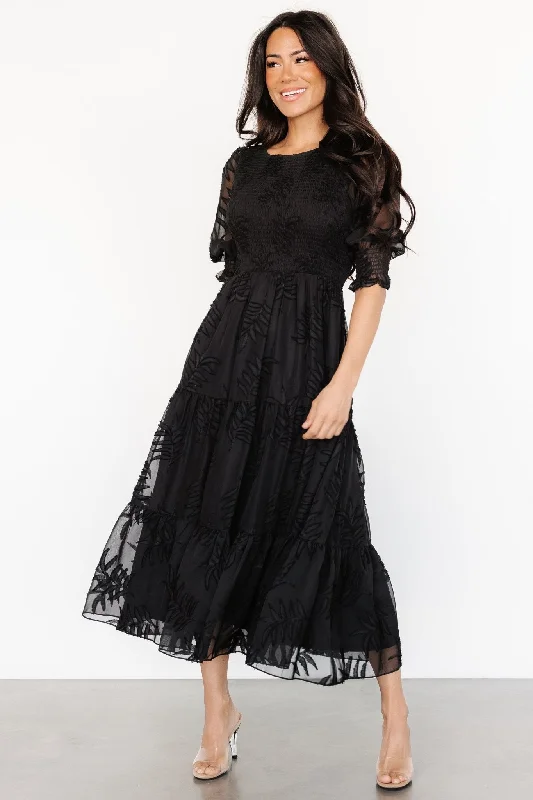 Sexy prom dresses -Nellie Smocked Midi Dress | Black