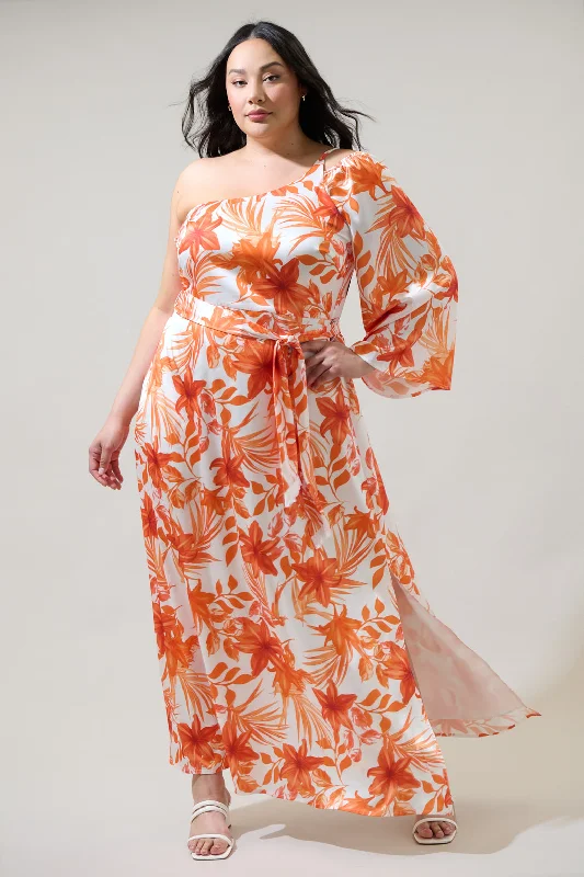 Dresses for social gatherings -Nerola Floral One Shoulder Maxi Dress Curve