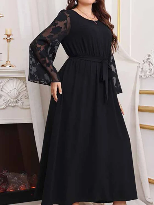 Plus size wedding guest dresses -New large size high waist black polka dot patchwork dress