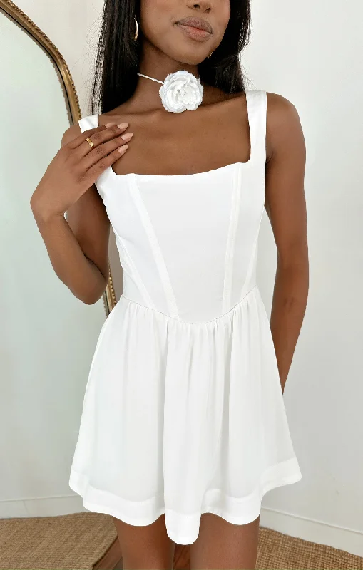 Dresses for fall formal events -Nina Skort Dress ~ White Silky Crepe