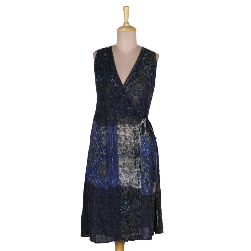 Dresses with floral lace -NOVICA Blue Fusion Rayon wrap dress