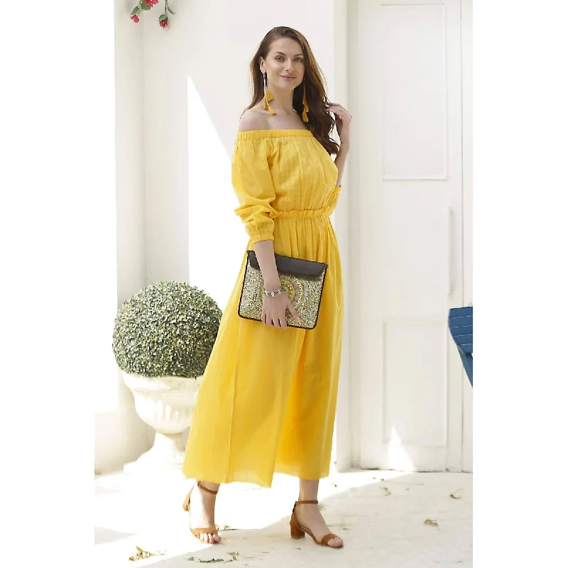 Summer dresses for family vacations -NOVICA Cotton off-shoulder maxi dress Marigold Muse